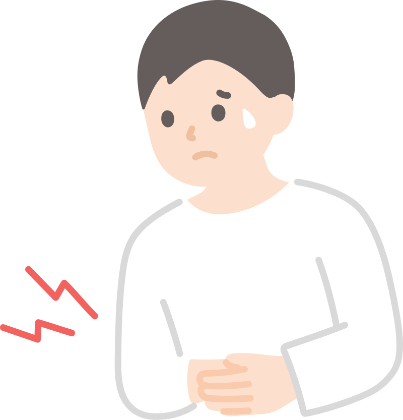 お腹を押さえている男性