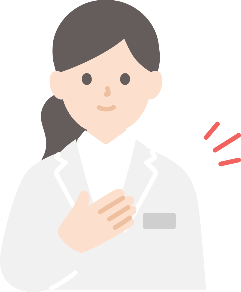 胸に手を当てて応える女性医師