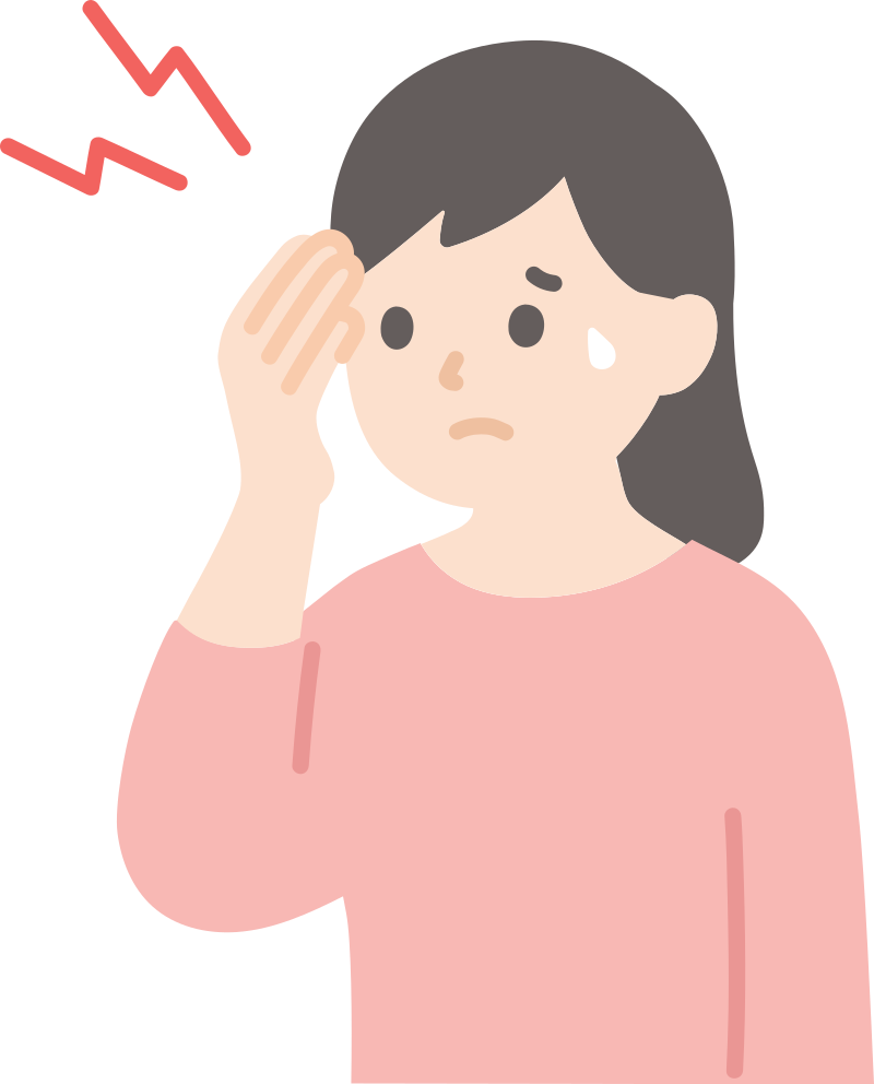 頭を押さえている女性