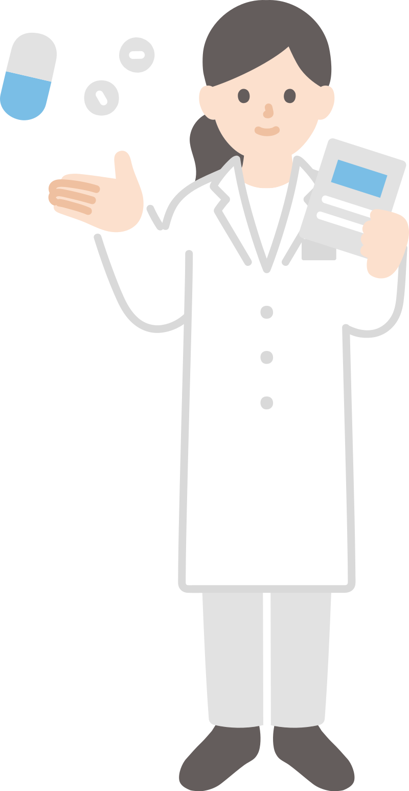 薬を手に案内する薬剤師