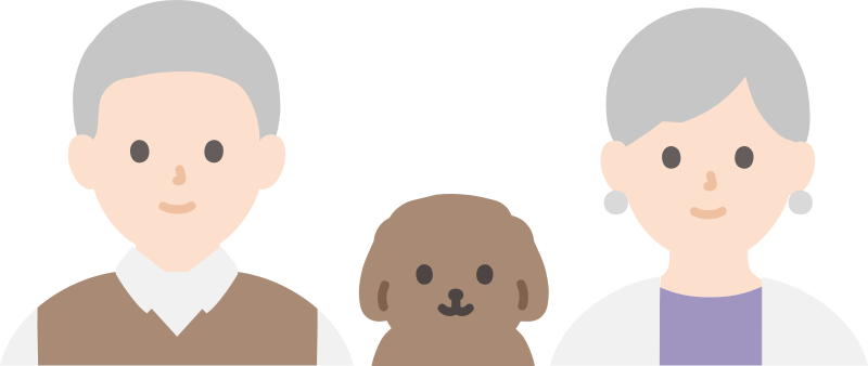 シニアの夫婦と犬
